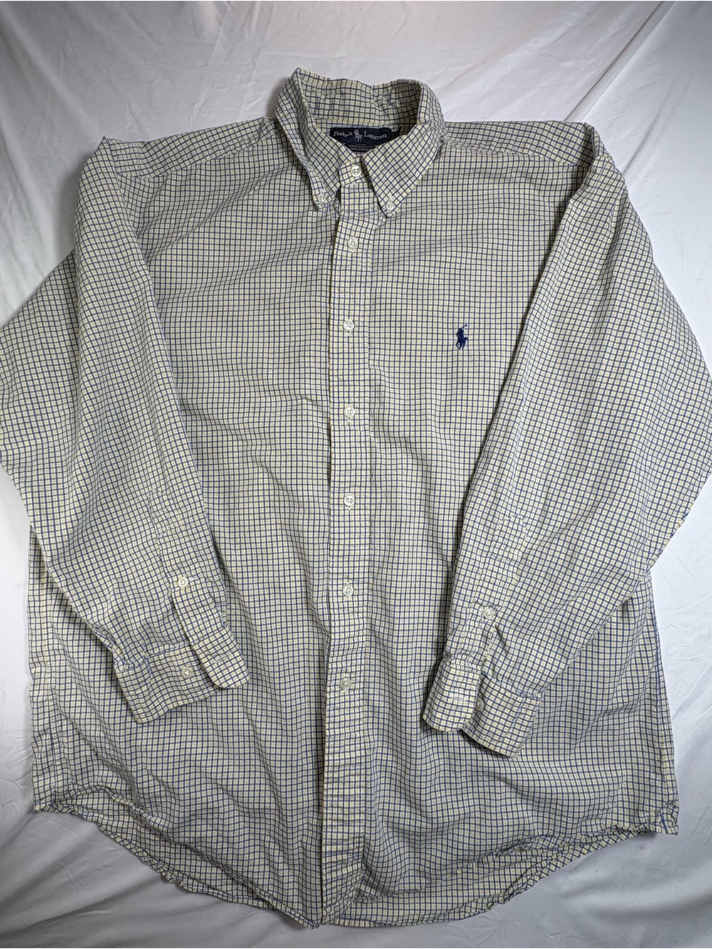 Ralph Lauren 100% yarmouth cotton button down yellow blue plaid shirt 16.5 32/33